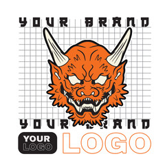 Japanese Demon Oni Mask Logo Design vector illustration	
