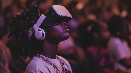 Young Person Engaged in Virtual Reality Experience at Event