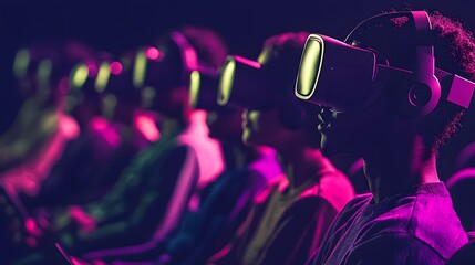 Young People Engaged in Virtual Reality Experience in Dark Room