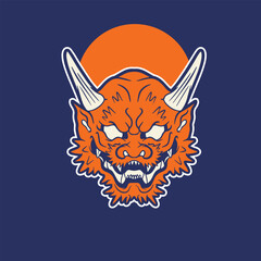 Japanese Demon Oni Mask Logo Design vector illustration	
