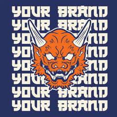 Japanese Demon Oni Mask Logo Design vector illustration	
