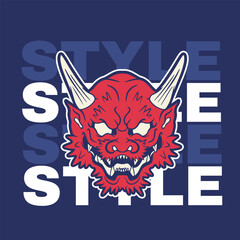 Japanese Demon Oni Mask Logo Design vector illustration	
