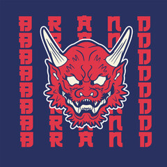 Japanese Demon Oni Mask Logo Design vector illustration	
