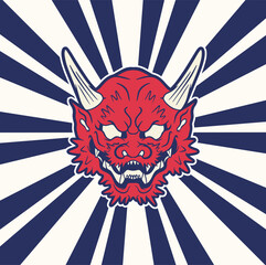 Japanese Demon Oni Mask Logo Design vector illustration	
