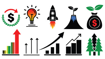 Financial Growth and Innovation Icons,  Vector Set with Arrows. vector set of green energy icons
