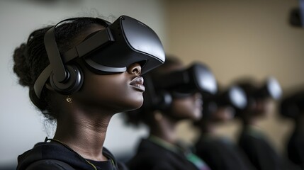 Diverse Group Engaged in Virtual Reality Experience in Modern Setting