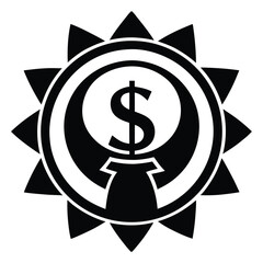 A Black and White Icon Depicting Wealth and Abundance with a Dollar Sign Encapsulated within a Radiating Star