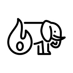 Elephant in Wildfire outline icon. wildfire black line illustration.