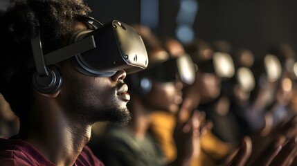 Diverse Group Experiencing Virtual Reality Technology in Action