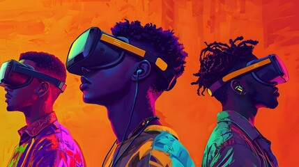 Three Diverse People Engaged in Virtual Reality Experience