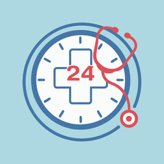 24-hour medical service icon in flat style