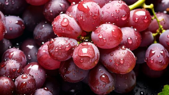 There are a lot of wet blue grape fruits. Selective focus. Food.