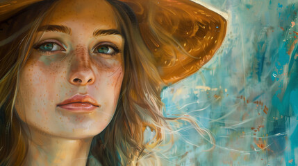 Colorful art portrait of a woman painting. Modern art of a girl paint.