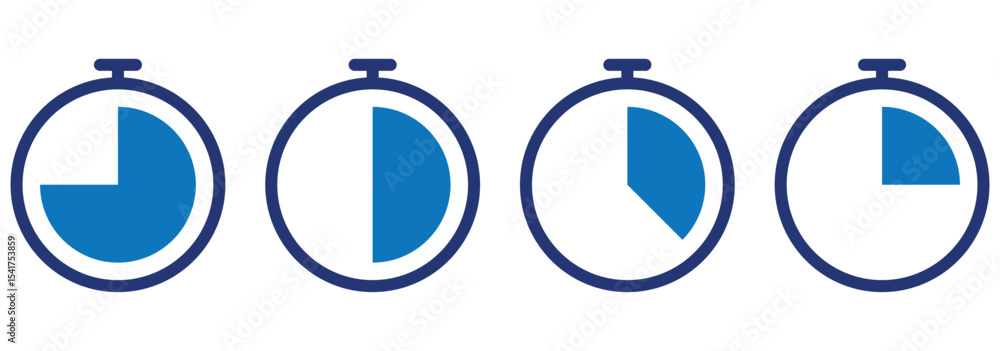 Poster set of timer clock faces and stopwatch icons. the countdown timer displays hours and minutes. stopwa