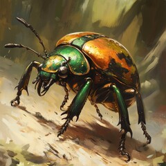 Detailed close-up of a colorful beetle