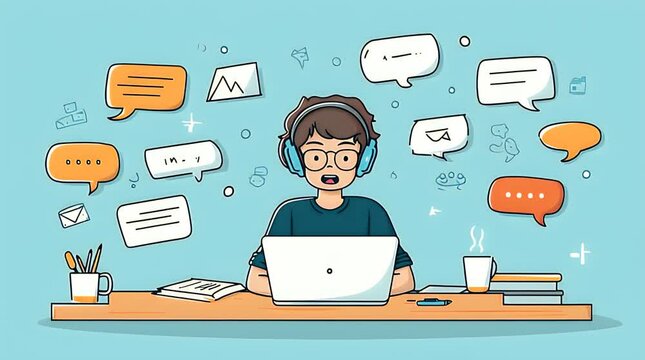 Customer service representative managing multiple chats and emails