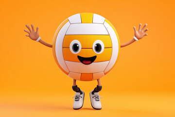 Cheerful Volleyball Mascot Illustration. Smiling volleyball mascot on orange background, great for sports events or children's promotions.