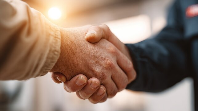 Close-up Handshake Electrician and Client Partnership - Powered by Adobe