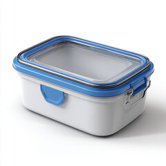 blue plastic food container isolated on white