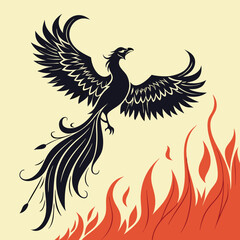 Obraz premium Silhouette of a phoenix rising from flames, symbolizing rebirth, strength, and transformation. Ideal for themes of resilience, mythology, and personal growth.