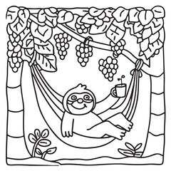 Furry Blossoms – Cute and Easy Coloring Pages for Teens and Adults | Whimsical Animal & Floral Designs Line art vector illustration | Print | Animal Coloring page | Blossoms Coloring Page
