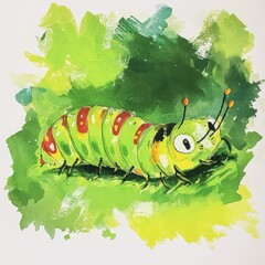 Colorful caterpillar on vibrant green leaf