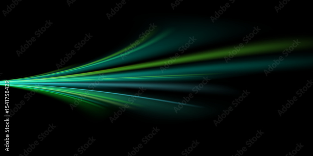 Poster green glowing shiny lines effect vector background. luminous white lines of speed. light glowing eff