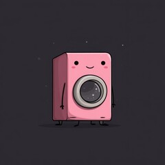 Quirky Cartoon Character in Whimsical Design on Pink Appliance with Joyful Expression