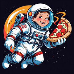 A cartoon astronaut in space near the moon with stars