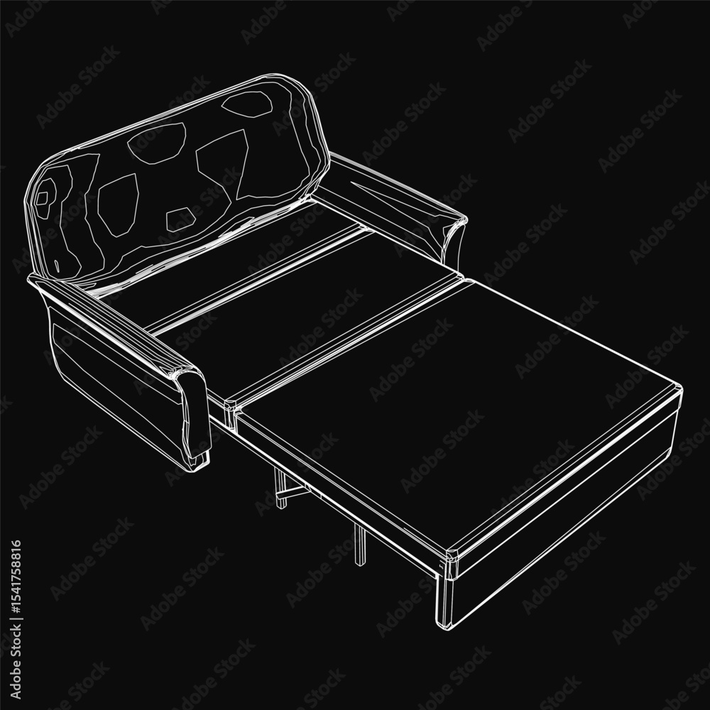 Poster a 3d model of a folding sofa bed with a plush mattress, designed for compact living spaces. the blac