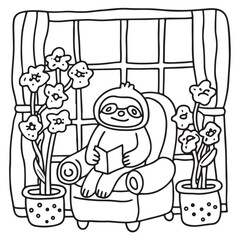 Furry Blossoms – Cute and Easy Coloring Pages for Teens and Adults | Whimsical Animal & Floral Designs Line art vector illustration | Print | Animal Coloring page | Blossoms Coloring Page