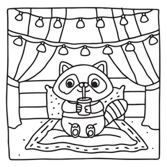Furry Blossoms – Cute and Easy Coloring Pages for Teens and Adults | Whimsical Animal & Floral Designs Line art vector illustration | Print | Animal Coloring page | Blossoms Coloring Page