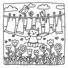 Furry Blossoms – Cute and Easy Coloring Pages for Teens and Adults | Whimsical Animal & Floral Designs Line art vector illustration | Print | Animal Coloring page | Blossoms Coloring Page