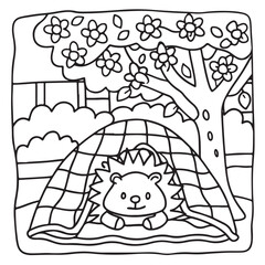 Furry Blossoms – Cute and Easy Coloring Pages for Teens and Adults | Whimsical Animal & Floral Designs Line art vector illustration | Print | Animal Coloring page | Blossoms Coloring Page