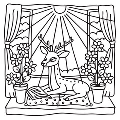 Furry Blossoms – Cute and Easy Coloring Pages for Teens and Adults | Whimsical Animal & Floral Designs Line art vector illustration | Print | Animal Coloring page | Blossoms Coloring Page