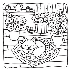 Furry Blossoms – Cute and Easy Coloring Pages for Teens and Adults | Whimsical Animal & Floral Designs Line art vector illustration | Print | Animal Coloring page | Blossoms Coloring Page