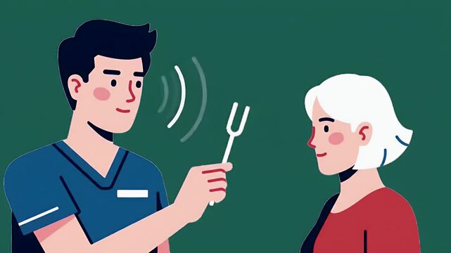 Medical illustration of hearing assessment with tuning fork