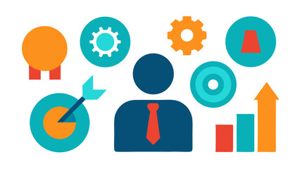 Businessman success strategy icons achievement goals