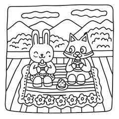 Furry Blossoms – Cute and Easy Coloring Pages for Teens and Adults | Whimsical Animal & Floral Designs Line art vector illustration | Print | Animal Coloring page | Blossoms Coloring Page