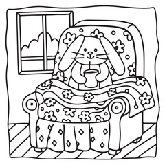 Furry Blossoms – Cute and Easy Coloring Pages for Teens and Adults | Whimsical Animal & Floral Designs Line art vector illustration | Print | Animal Coloring page | Blossoms Coloring Page