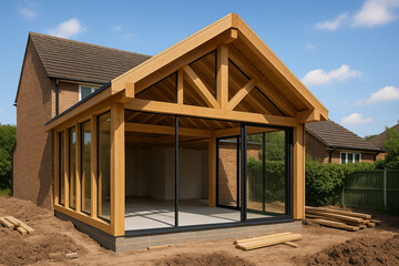 Obraz premium Modern Timber-Frame House Extension with Eco-Friendly Design