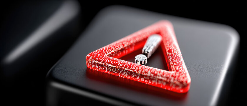 Troubleshooting cybersecurity system alerts detecting red triangle warning signs for vulnerability issues in network development and monitoring events