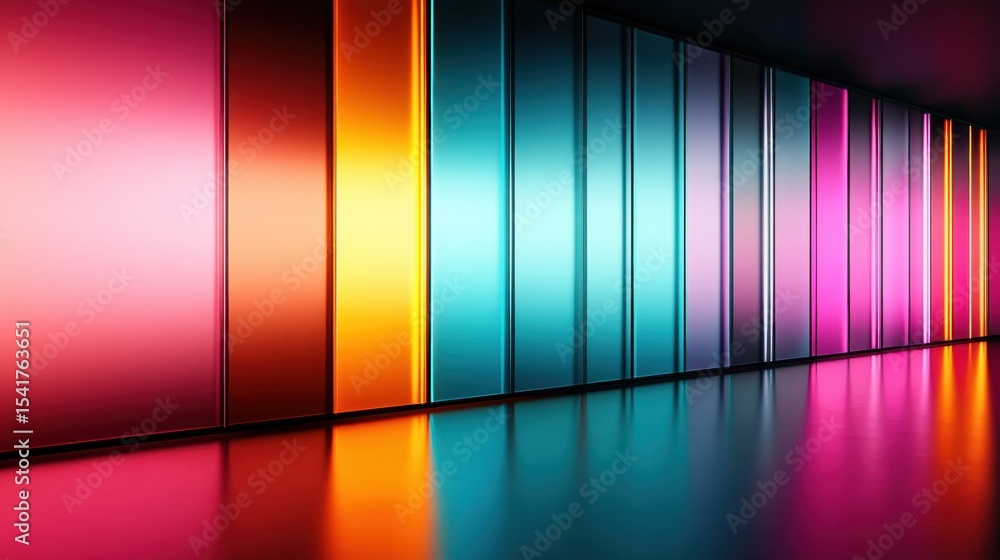 Poster a stunning display of vibrant colored lights reflects on a smooth surface, creating an atmospheric s