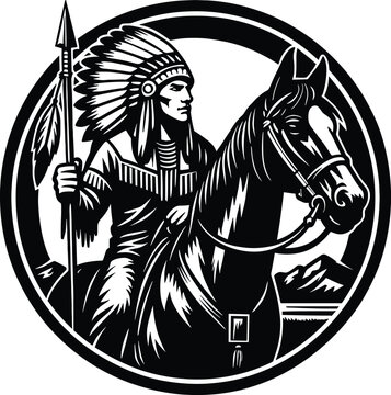 Native american vector black silhouette print design
