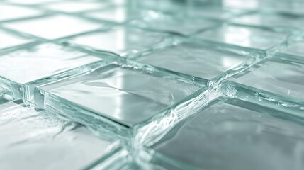 A close-up view of thick, clear glass tiles arranged in a grid pattern.