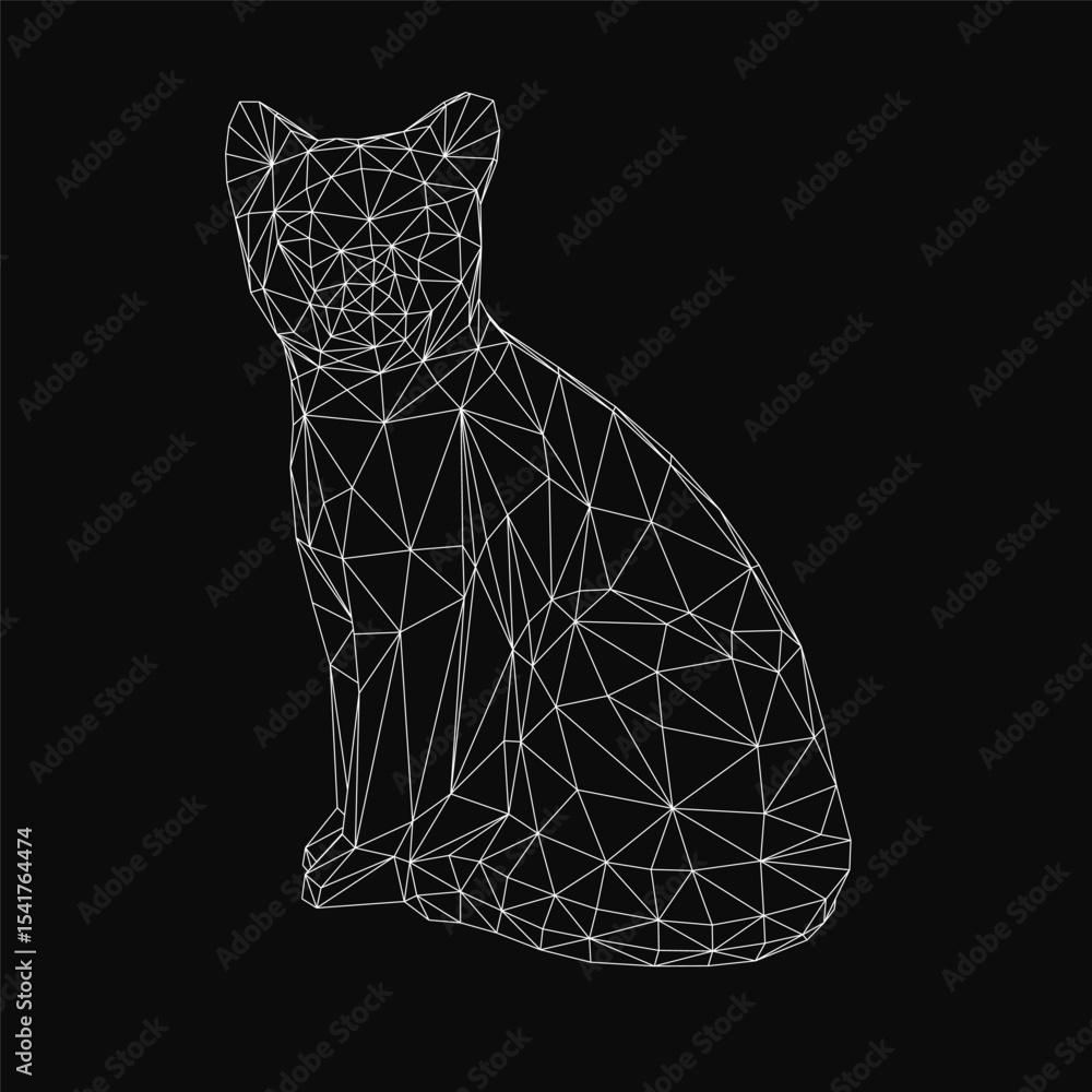 Aufkleber a black and white polygonal cat sits elegantly on a dark background, composed of intricate geometric