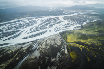 Glacial river in Iceland view from above
