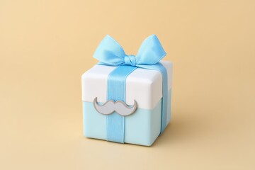 Unique Gift Box With Blue Ribbon for Father's Day Celebration Revealing Special Moments and Appreciation for Dads