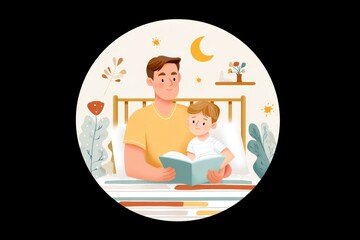 Father Reading a Bedtime Story to His Son in a Cozy Bedroom With a Warm Atmosphere at Night