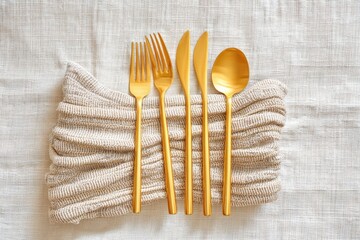 Elegant Golden Utensils Arranged on a Textured Cloth for a Juneteenth Dessert Celebration